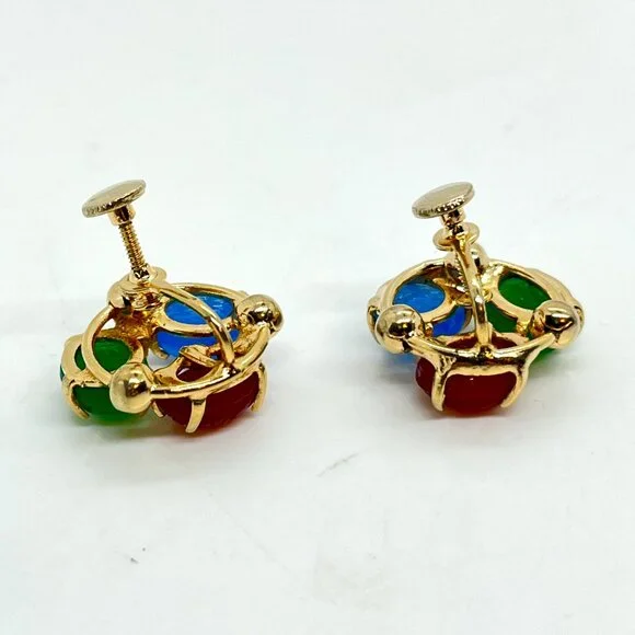Vintage GLASS SCARAB Earrings Egyptian Revival Gold Tone Screwback - Picture 13 of 13